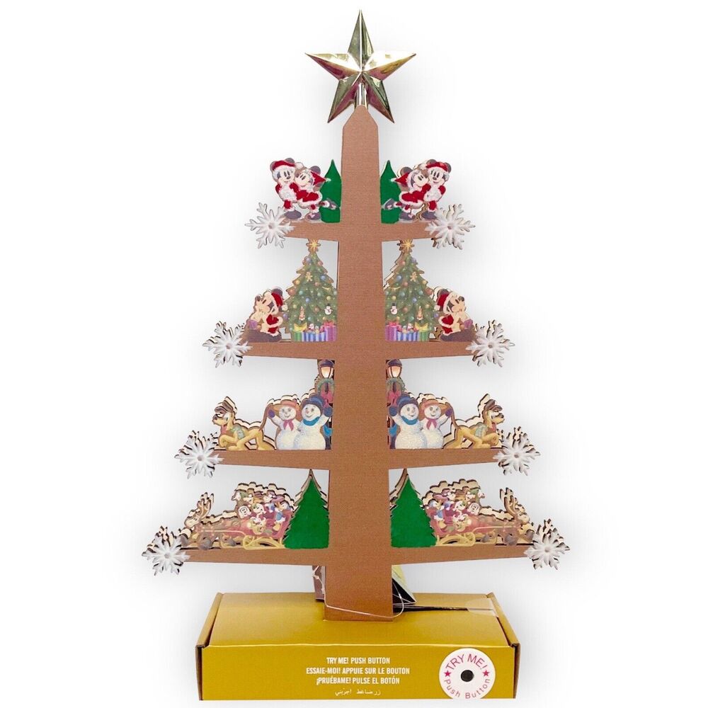 Disney Parks Christmas Tree Wooden Light Up Holiday Table Decor Santa Mickey